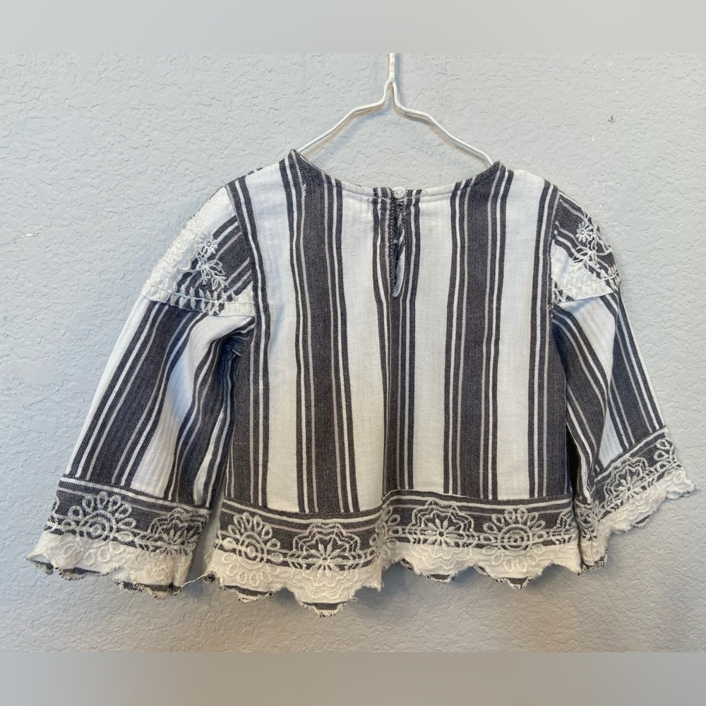 Zara Girls long sleeve white and grey embroidered boho blouse stripes Size 5 - Picture 8 of 8